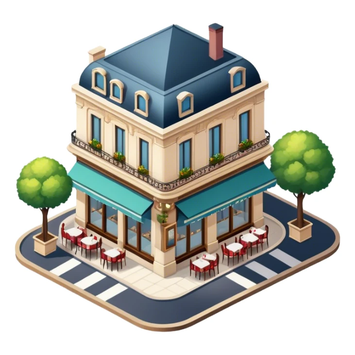 Elegant romantic parisian restaurant, isometric exterior view  sticker