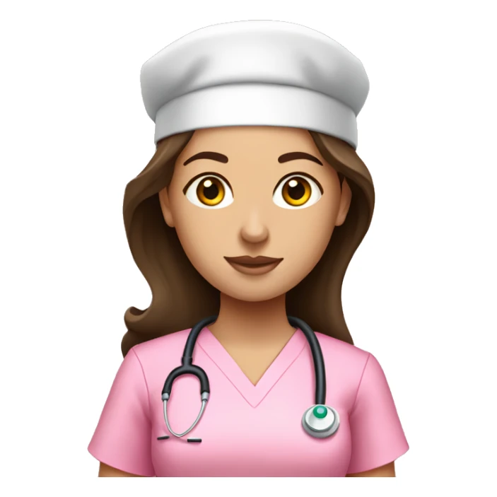 Pretty brunette nurse in pink scrubs sticker