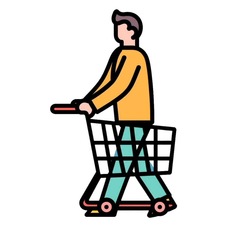 man with shopping cart sticker