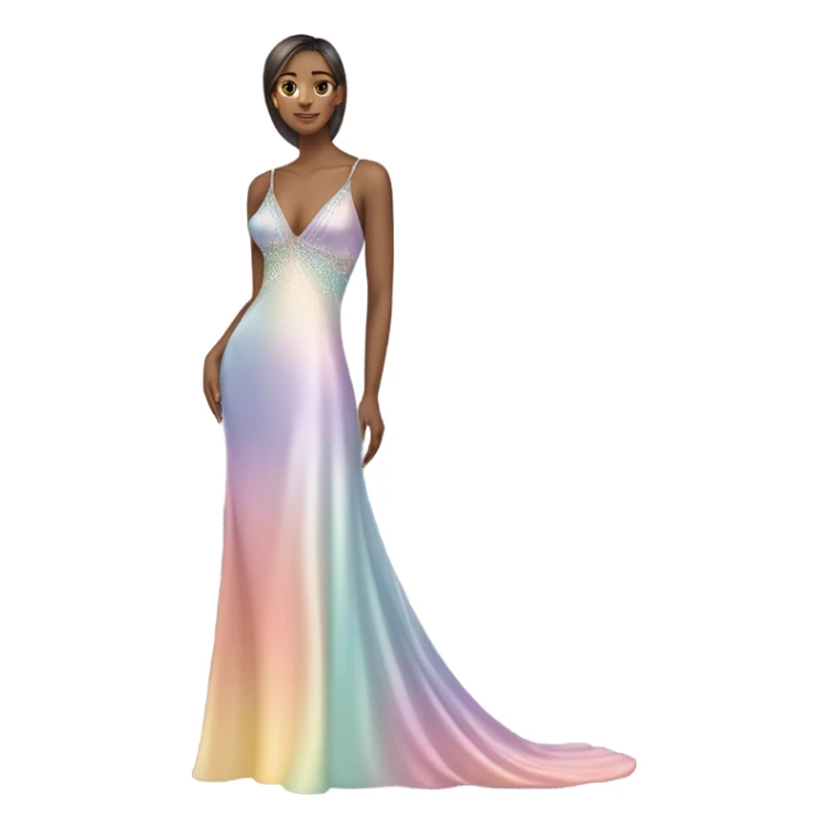 Realistic isolated long slim pastel #EE0 formal party satin dress with gradient shiny sparkling to #900 sticker