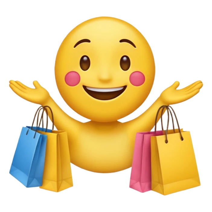 HAPPY EMOJI WITH SHOPPING BAGS IN EACH HAND sticker