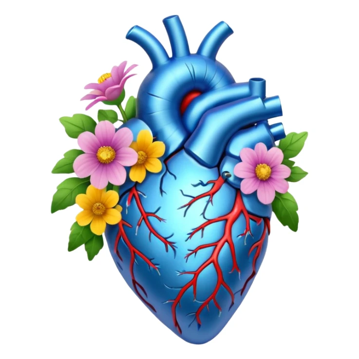 Blue anatomical heart with wildflowers sticker