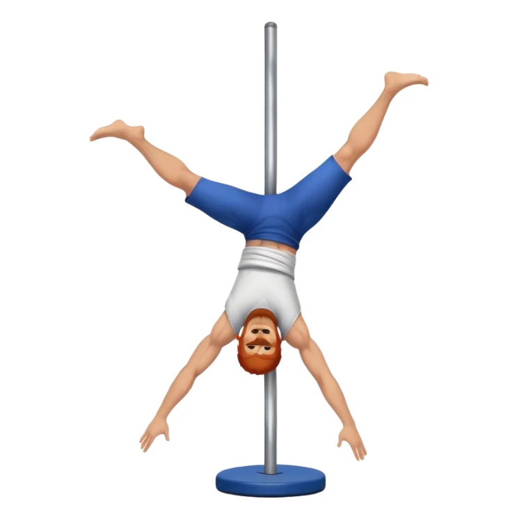 male redhead with beard performing a jiu jitsu move on a pole dance pole sticker