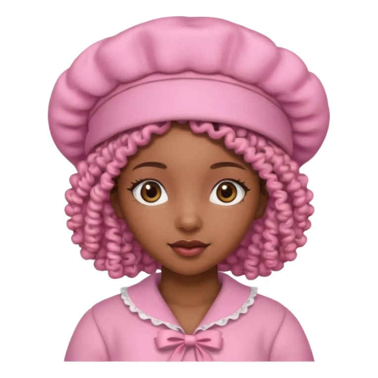 black girl with curly hair and a pink bonnet sticker
