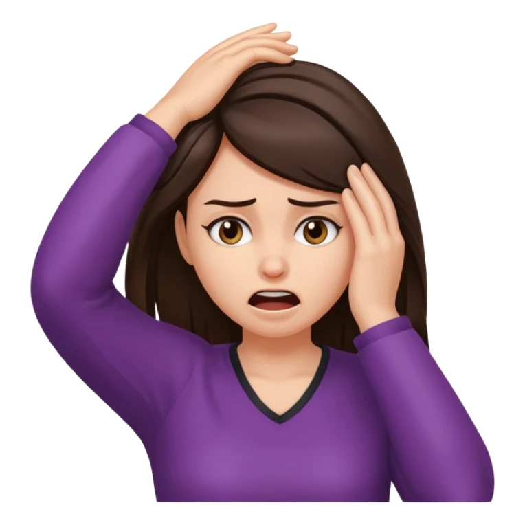 female pulling her hair with mad face, face palm, brunette sticker
