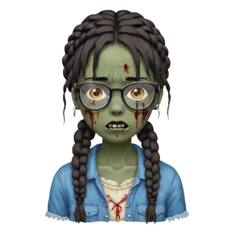 black zombie girl with glasses and braided hair sticker