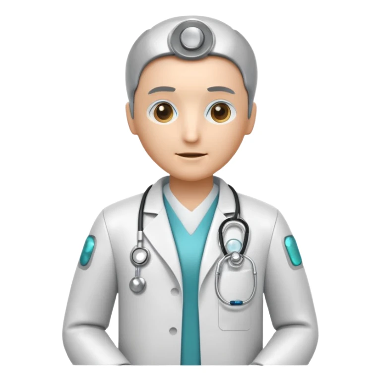 medical robot with a doctor's coat and a stethoscope sticker
