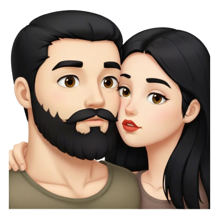 Uma menina de cabelo preto beijando o namorado forte com barba  sticker