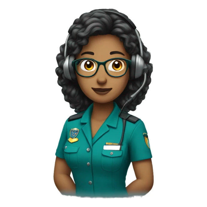 dispatcher with grown hair wearing a teal uniform with a headset on sticker