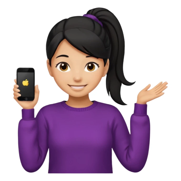 cewe lembut rambut hitam  kuncir satu kayak cute gitu tapi gausah adakepangnya  dan sudah agak dewasa gitu bajunya yang cute sweater senyum sticker