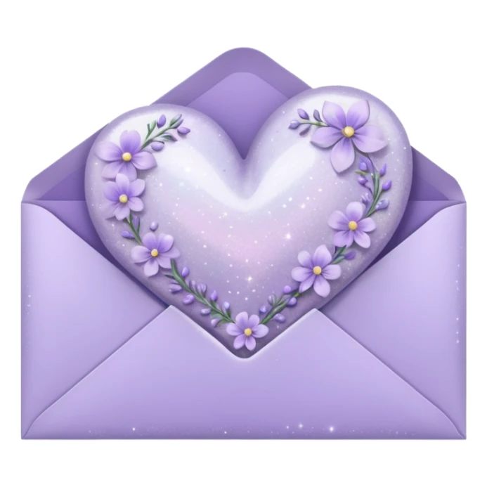 a closed pastel lavender floral heart shiny sparkly glittery aesthetic romantic vintage envelope  sticker