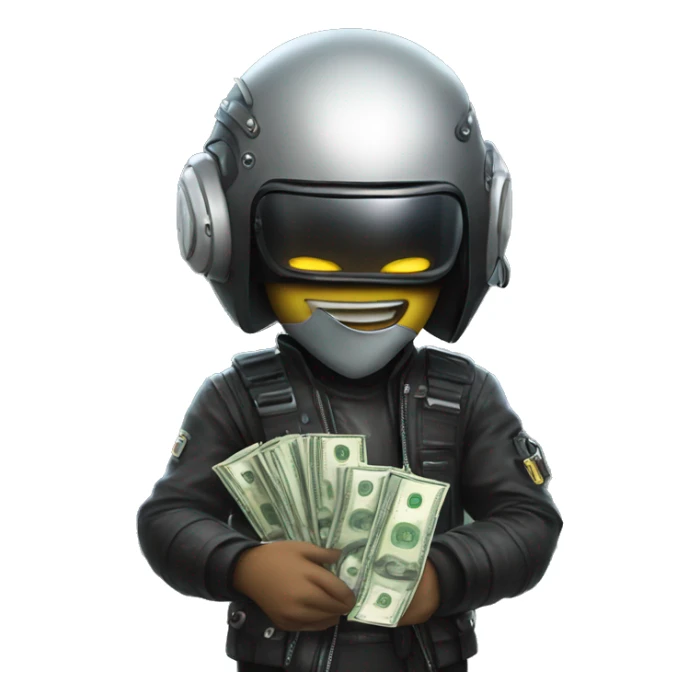 cyber punk with helmet holding cash sticker