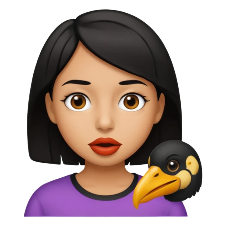 Niña con pelo corto negro con un pico en la boca  sticker