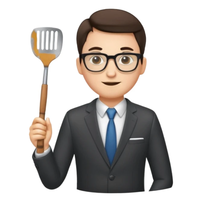 man with glasses wearing a suit and holding a spatula - full size sticker