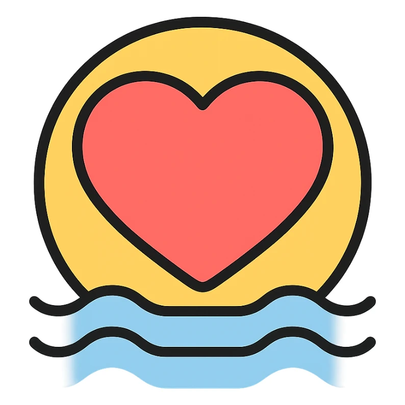 glowing heart with calm waves and gentle colors, color outline icon sticker