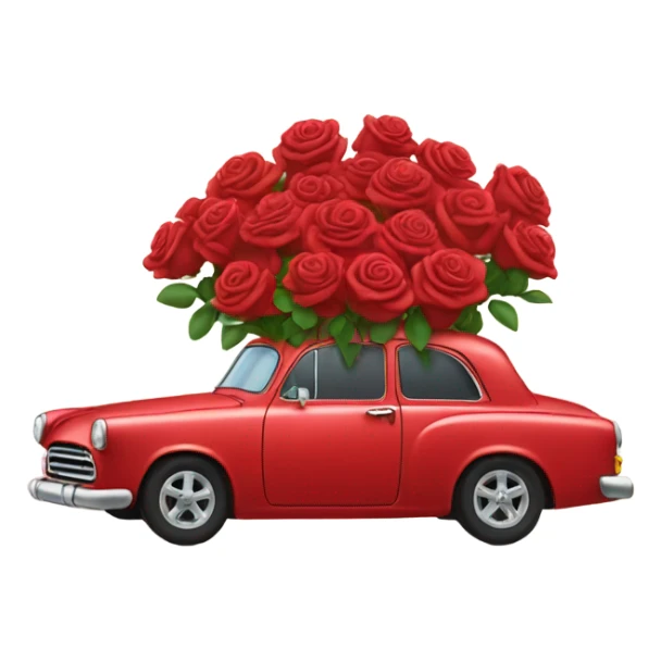 red car in the trunk many roses sticker