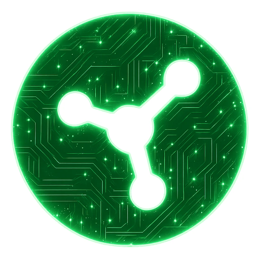Transform the Razer Synapse logo into a cyberpunk, holographic style with glowing neon green edges and intricate circuit patterns throughout the entire icon. Maintain the recognizable green circle and black synapse shape, overlaying neon and circuit effects in a futuristic, clean cyberpunk style with consistent glow and detailed circuits. The background should be transparent to highlight the holographic neon effect. sticker