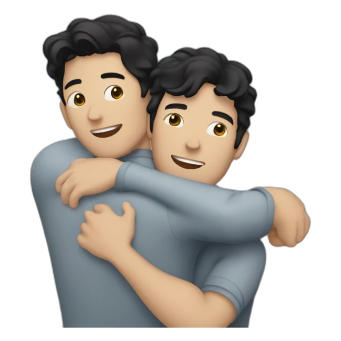 Gay hug between two white men with black hair sticker