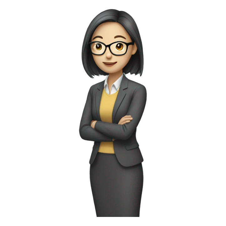 asian female teacher with glasses and long hair sticker
