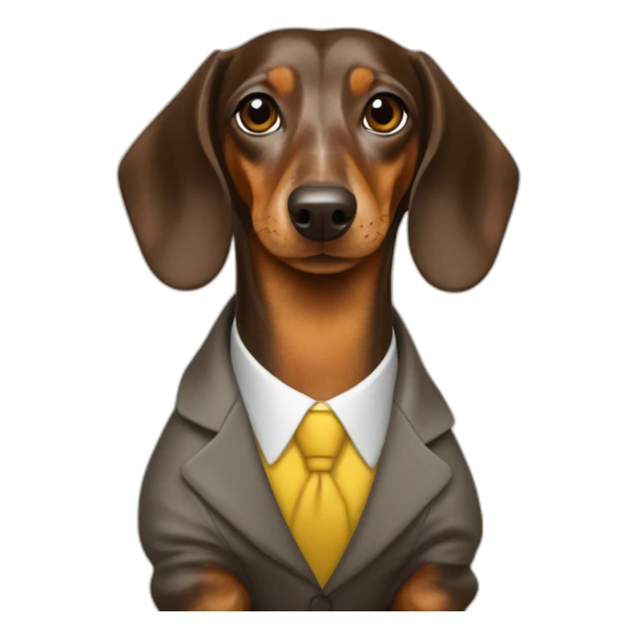 brown dapple dachshund in a yellow suit sticker
