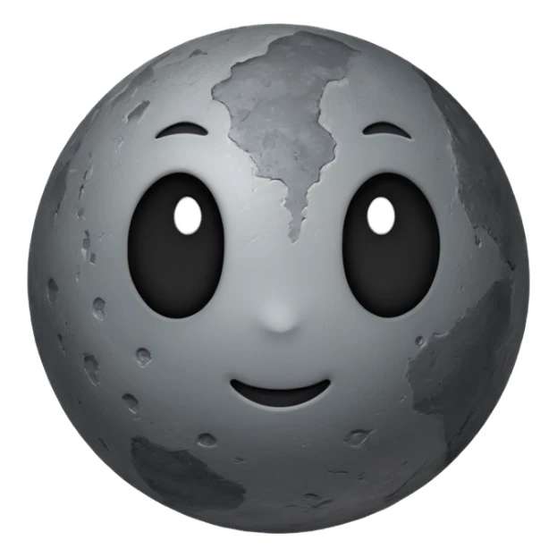 planet Mercury as a round, rocky gray ball with a slightly uneven stony surface, soft transitions between light and dark gray, emoji style, more pronounced surface texture sticker