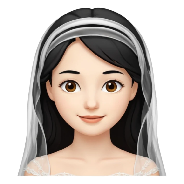 bride, black hair, brown eyes, vale, with smile sticker
