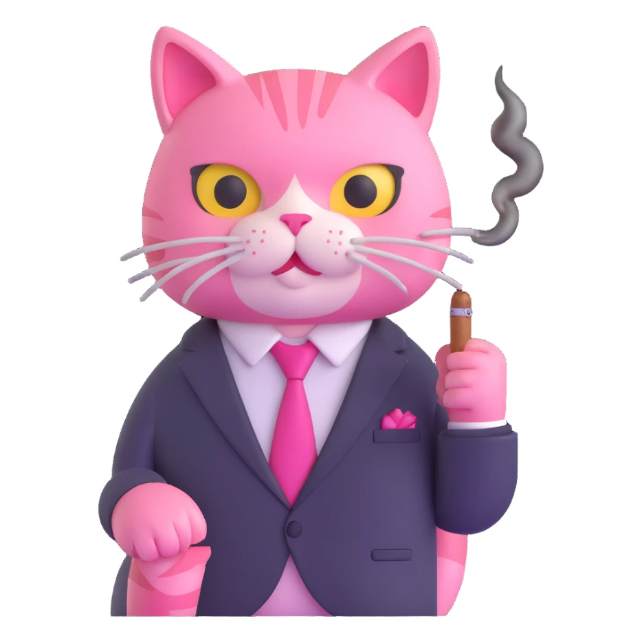 cute pink cat mafia boss with suit and cigar sticker
