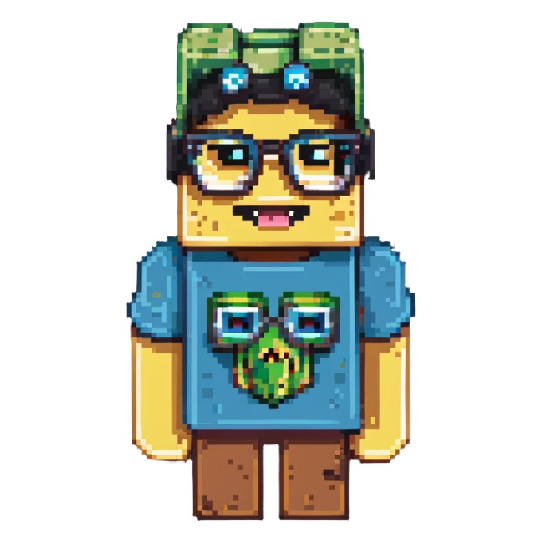 sponge with buck teeth and glasses wearing a Minecraft shirt sticker
