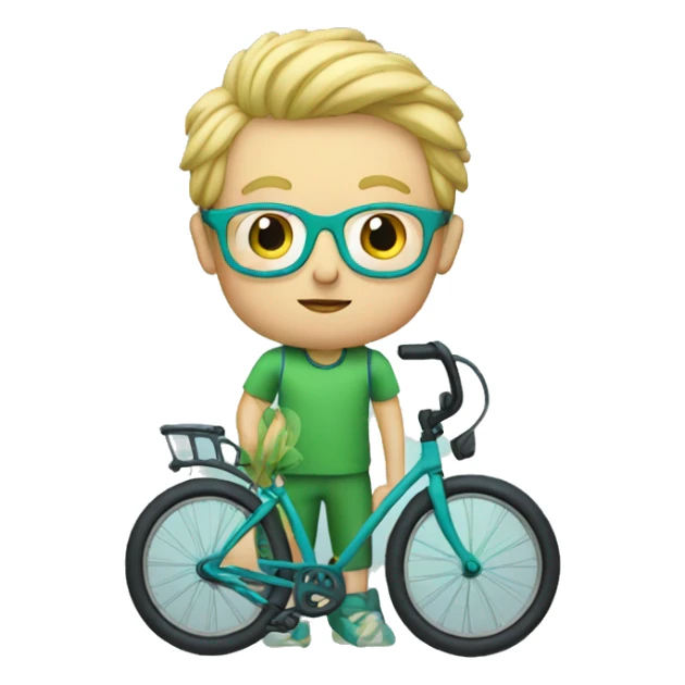 boy, moustache, blond hair, glasses, green-blue bike sticker