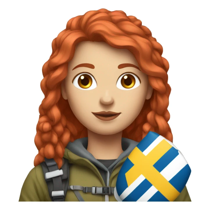 female winter mountaineer red hair holding greek flag and easter egg sticker