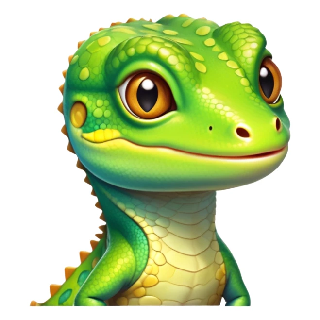 cinematic-cute-realistic gecko-portrait-emoji,-head-tilted-playfully-and-inquisitively,-featuring-a-small,-charming-body-with-smooth,-vividly-patterned-scales,-bright,-sparkling-eyes-and-delicate,-sticky-toe-pads,-simplified-yet-irresistibly-adorable sticker