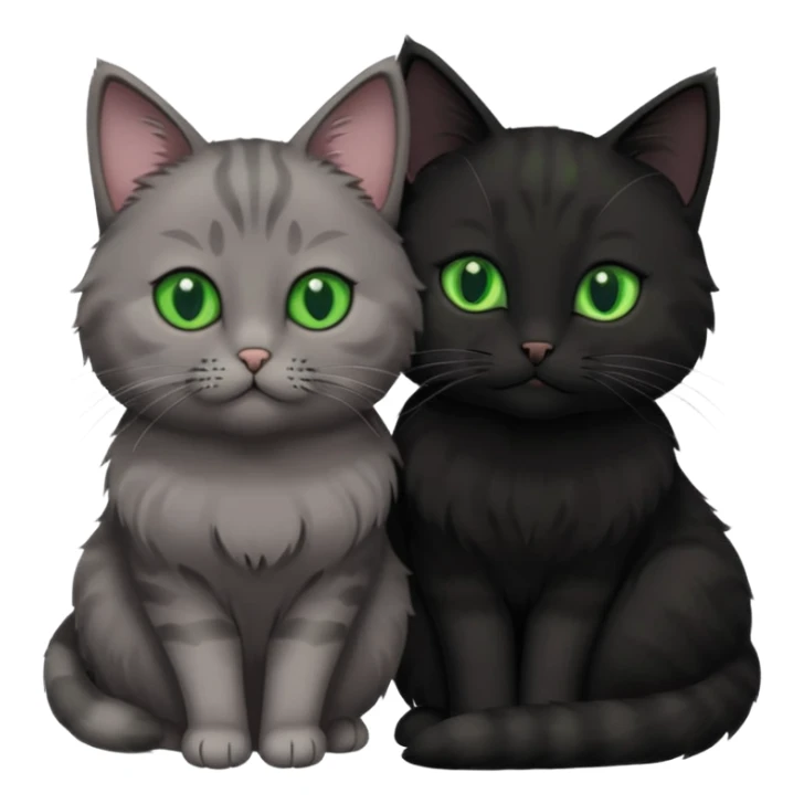 1 grey cat with green eyes and 1 black with green eyes cat cuddling sticker