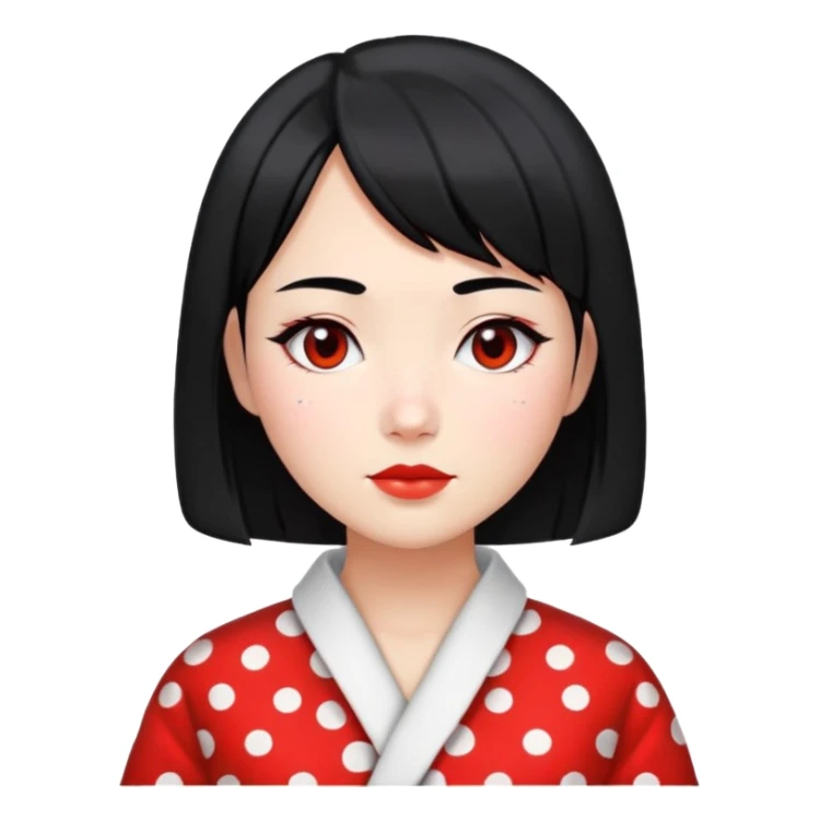 girl with black bob-cut hair, black and red dotted coat, Chinese appearance, looking like a masseuse sticker