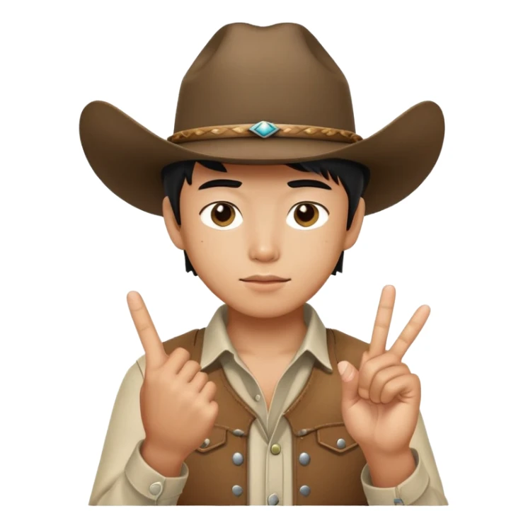 asian boy with cowboy hat and middle finger sticker