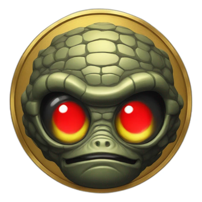 Reptiloid in black suite with red laser eyes on the gold coin sticker