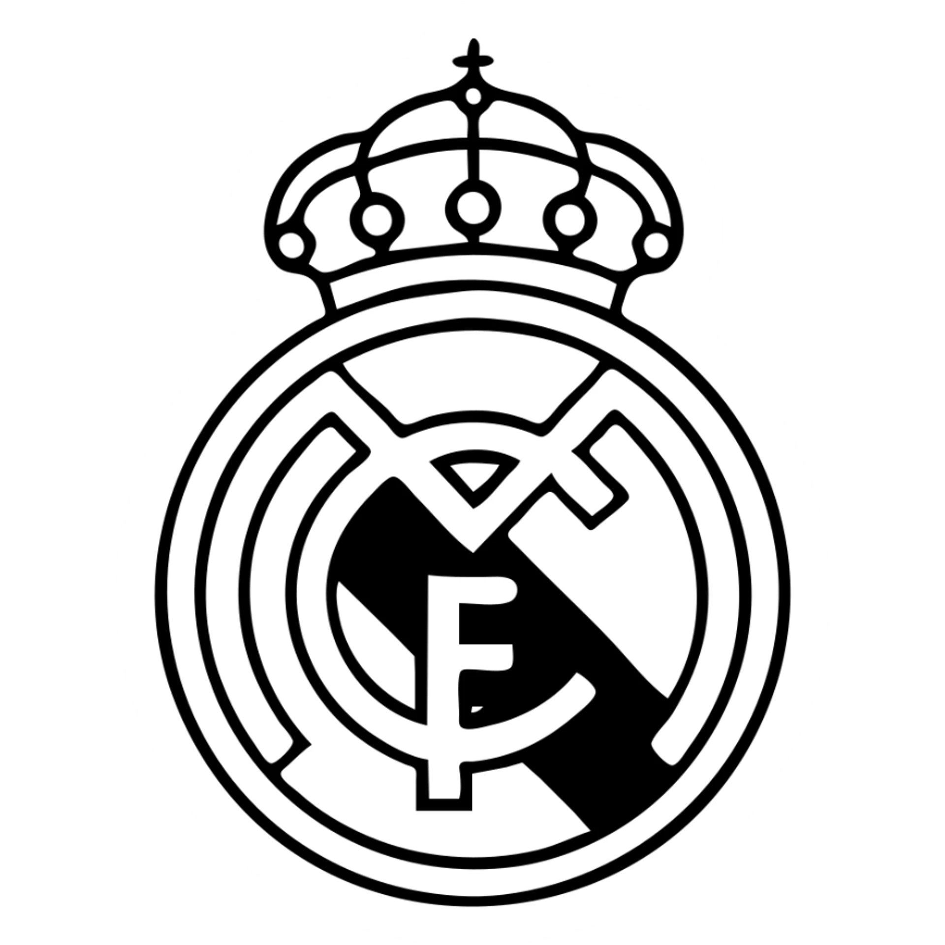 Real Madrid crest, minimal black outlined icon, no fill sticker