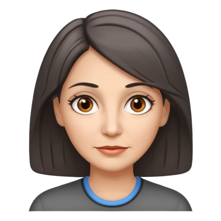 vit medelålders kvinna med grå slingor i mörkbrunt hår bruna ögon sticker