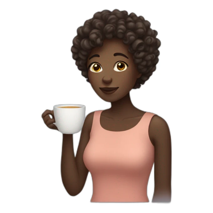 woman with curly short hair dark skin drinking tea sticker