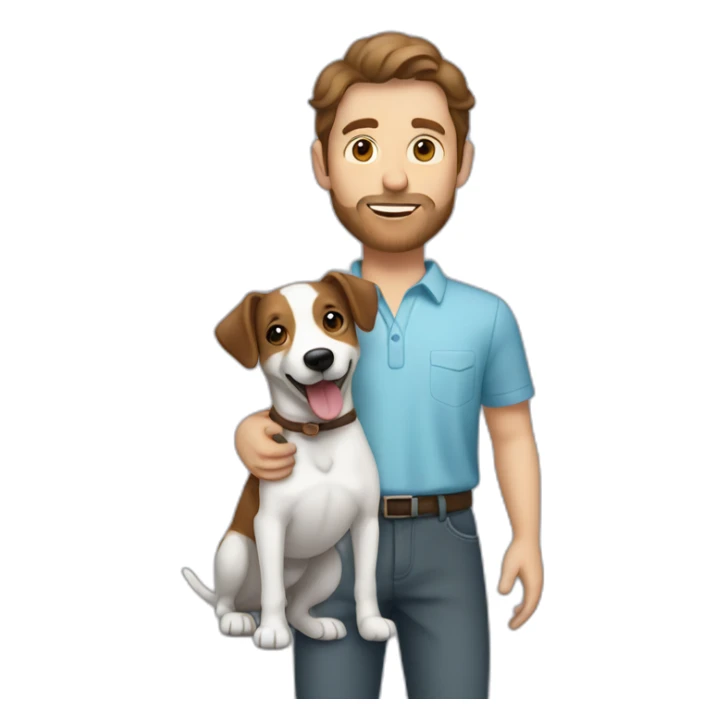 caucasian man with brown hair holding a jack russel sticker