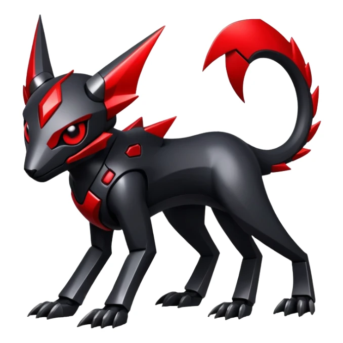 Modern futuristic black dark fakemon-creature with red accents sticker