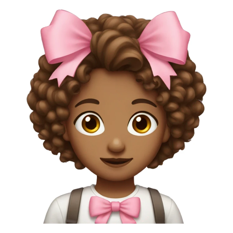 Brown curly hair girl with pink bow sticker