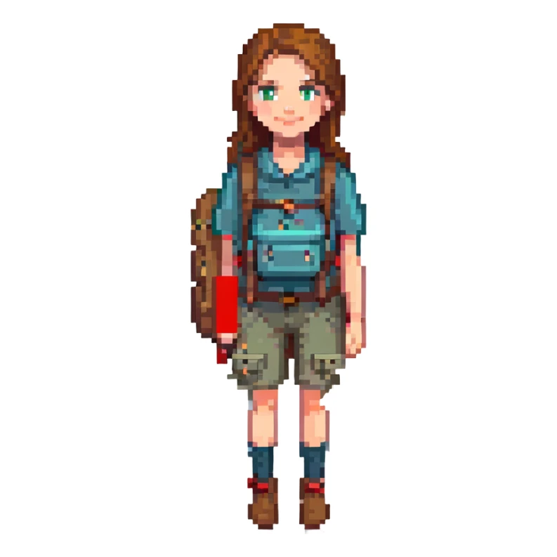 A white girl with brown hair, backpacking in the mountains sticker