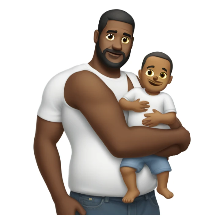 Extremely large man holding baby oil sticker