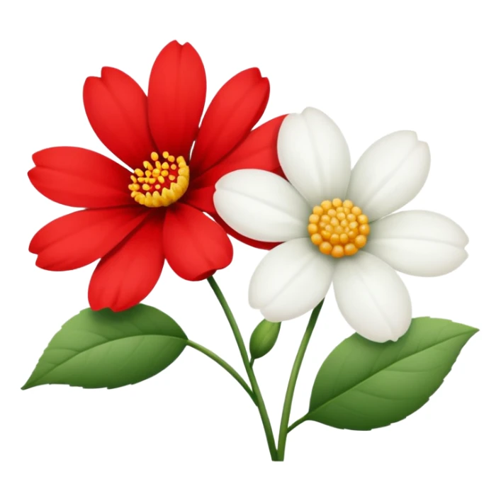 one red flower and one white flower with red band sticker