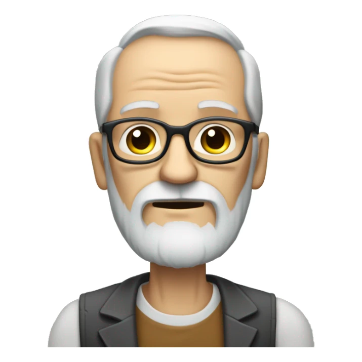 Bearded skinny old man with glases, skinnier, grey beard, longer hair, grumpy sticker