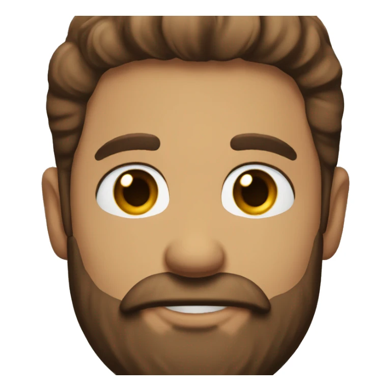 A bearded guy with brown eyes smiles and shows his heart sticker