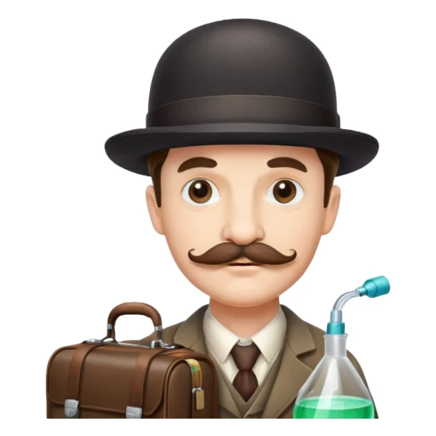Dr. Watson with mustache, bowler hat and medical bag sticker