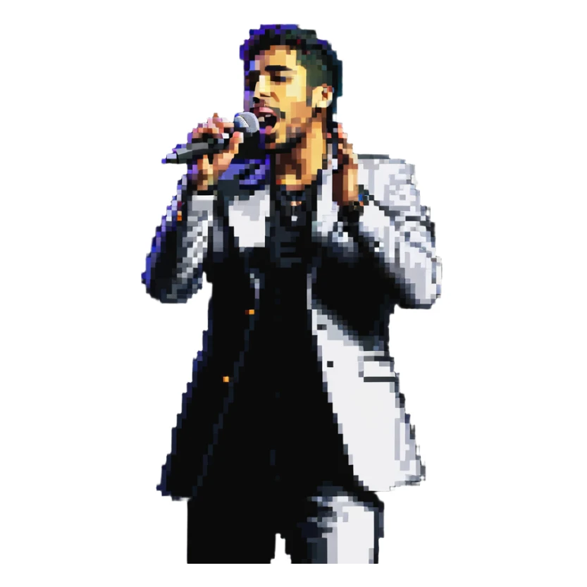 Amir Tataloo singing on stage inspired by 'Man 2' in pixel art style sticker