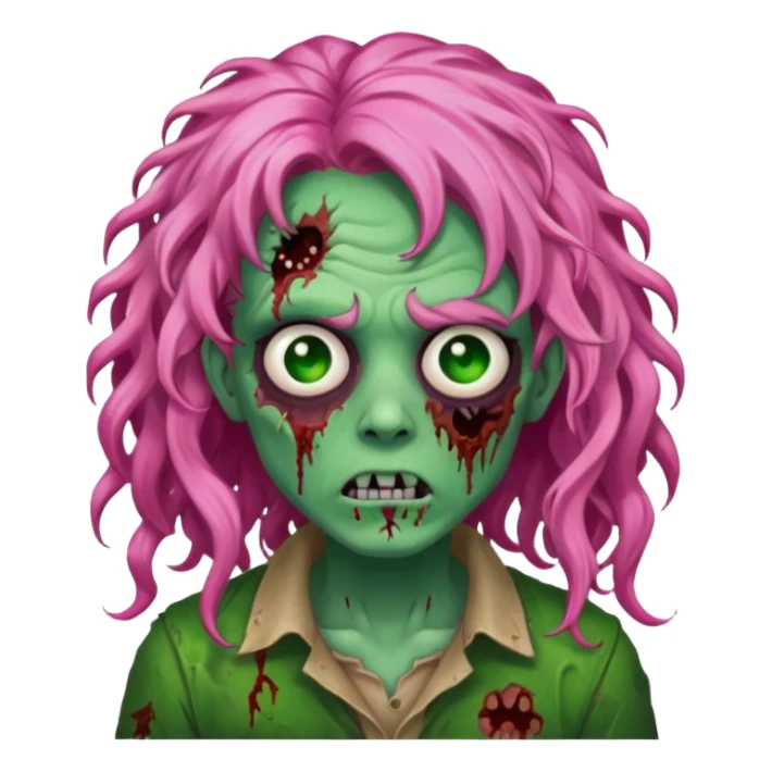 zoombie curly long pink hair, green skin sticker