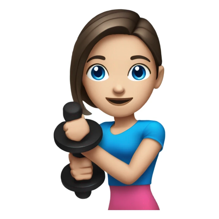 Realistic brunette girl with bright blue eyes lifting hand weights sticker